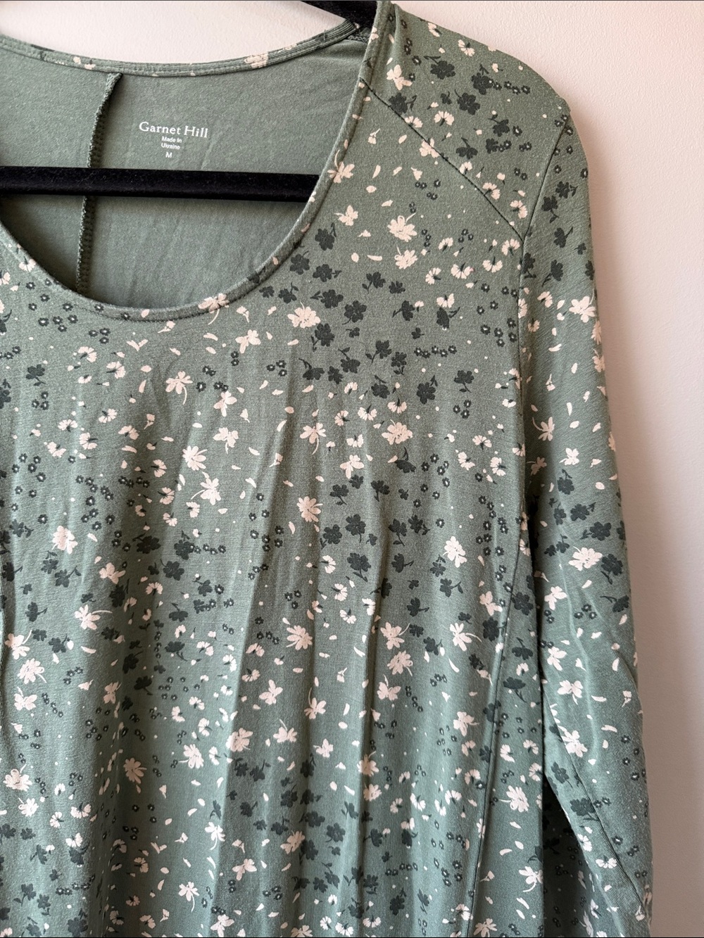 Garnet Hill Sage Green Floral Long-Sleeve midi dress fall Tencel medium